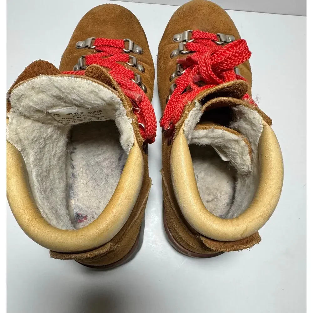 Vintage 70s Mont Blanc Hiking Boots Leather Sherpa Lined Vibram‎ Men 7B/Women 9